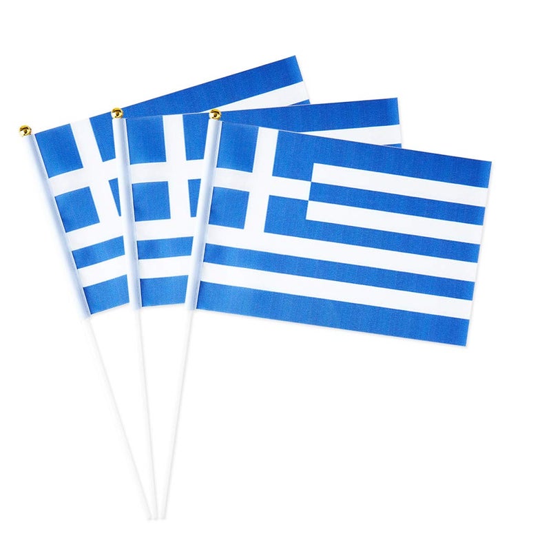 mflagperft Greece Flag Greek Flag, Small Mini Handheld Greece Flags on Stick, Ideal for Party Parades Sports Events Patriotic Festival Decorations - Image 1
